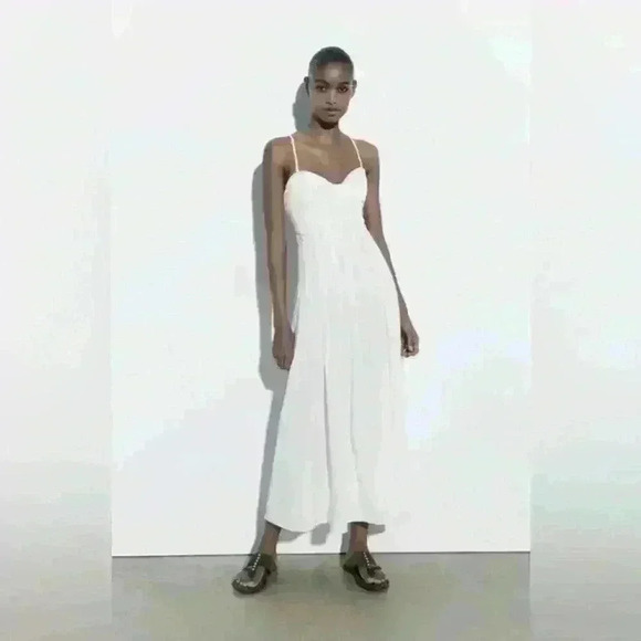 Zara Dresses & Skirts - ZARA Poplin White Pleated Midi Dress Size L **Flaw see description